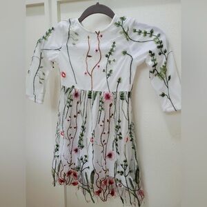 Ivy City Co White Dress with Green and Pink Embroidery
